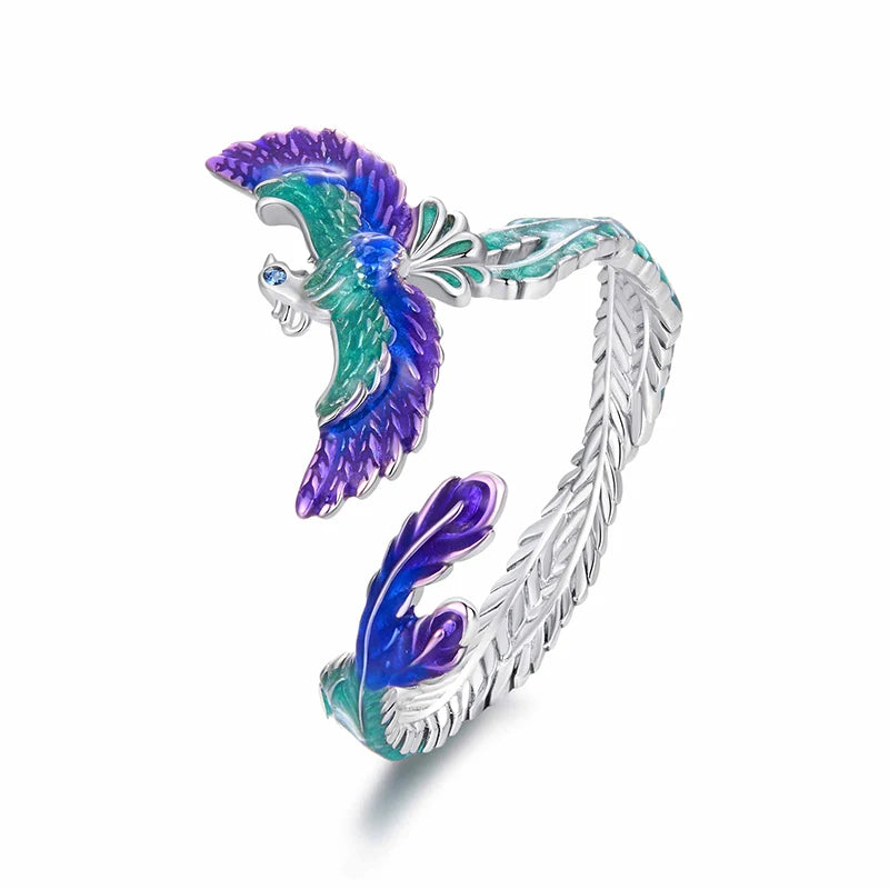 WOSTU 925 Sterling Silver Unique Phoenix Open Ring For Women, Original Luxury Animal Justable Rings Xmas New Year Jewelry Gift