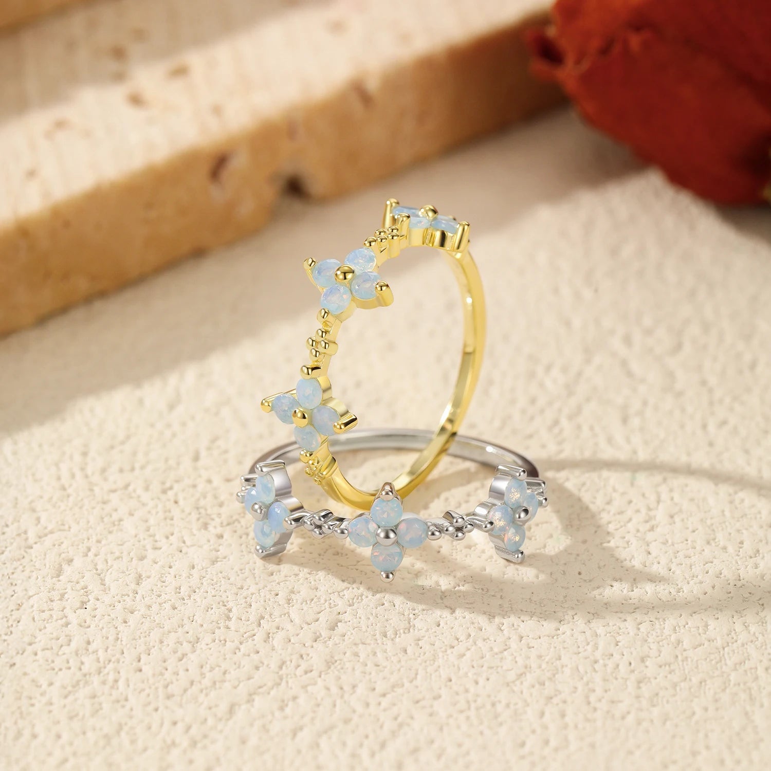 MODIAN 925 Sterling Silver Daily Sweet Opal Rings Trendy Four-Leaf Clover Eternity Band Rings For Women Fine Jewelry