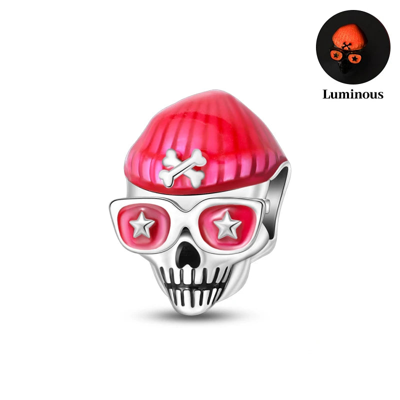 2024 New 925 Sterling Luminous Halloween Skull Witch Pumpkin Candy Charms Beads Fit 3mm Original Bracelets DIY Party Jewelry
