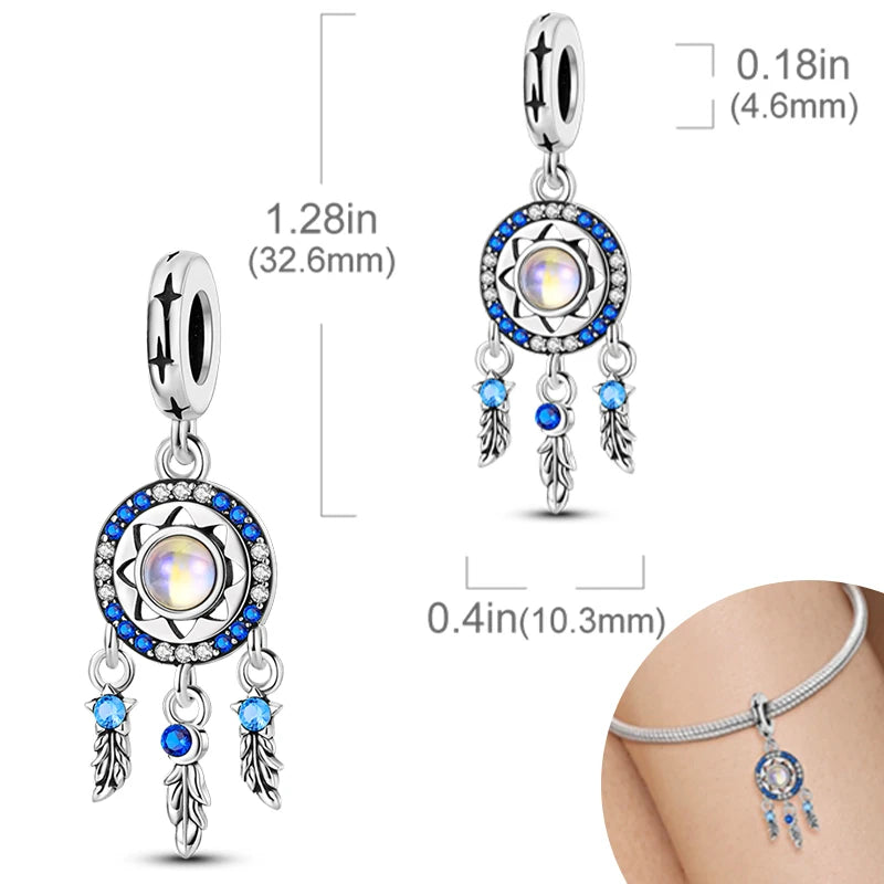 925 Sterling Silver Pendant Charms Feather Dreamcatcher Charm Bead For Original Charm Bracelet Necklace Bead DIY Jewelry Gift
