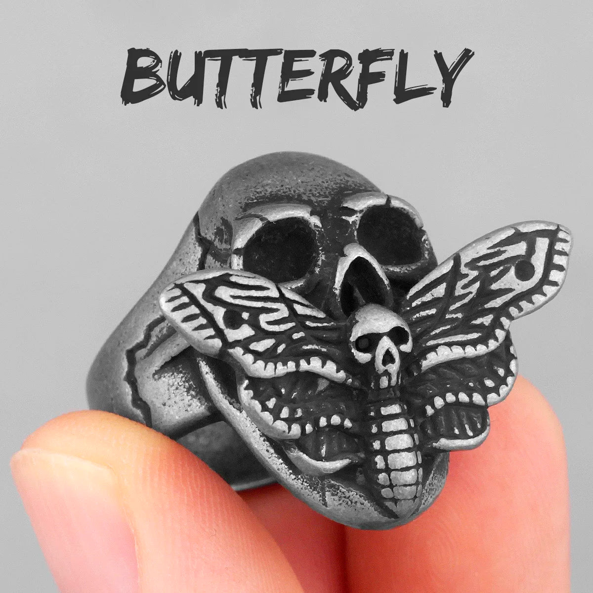 Retro Black Butterfly Skull Stainless Steel Mens Rings Punk Hyperbole for Male Boyfriend Biker Jewelry Creativity Gift Wholesale