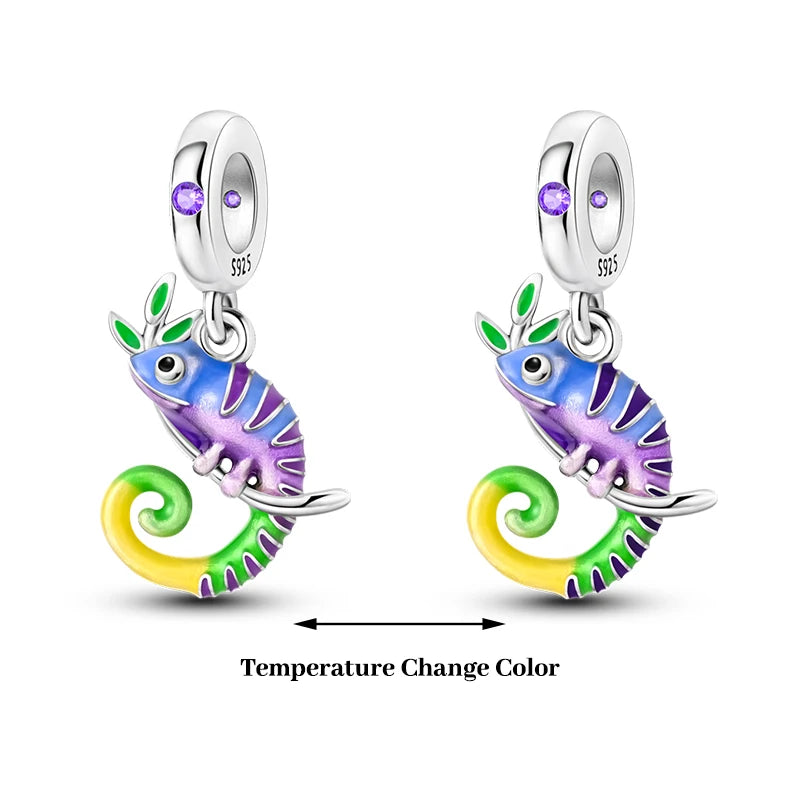 925 Silver Plated Luminous Chameleon Change Color Butterfly Insect Charms Pendant Fit Pandach 925 Original Bracelets DIY Jewelry