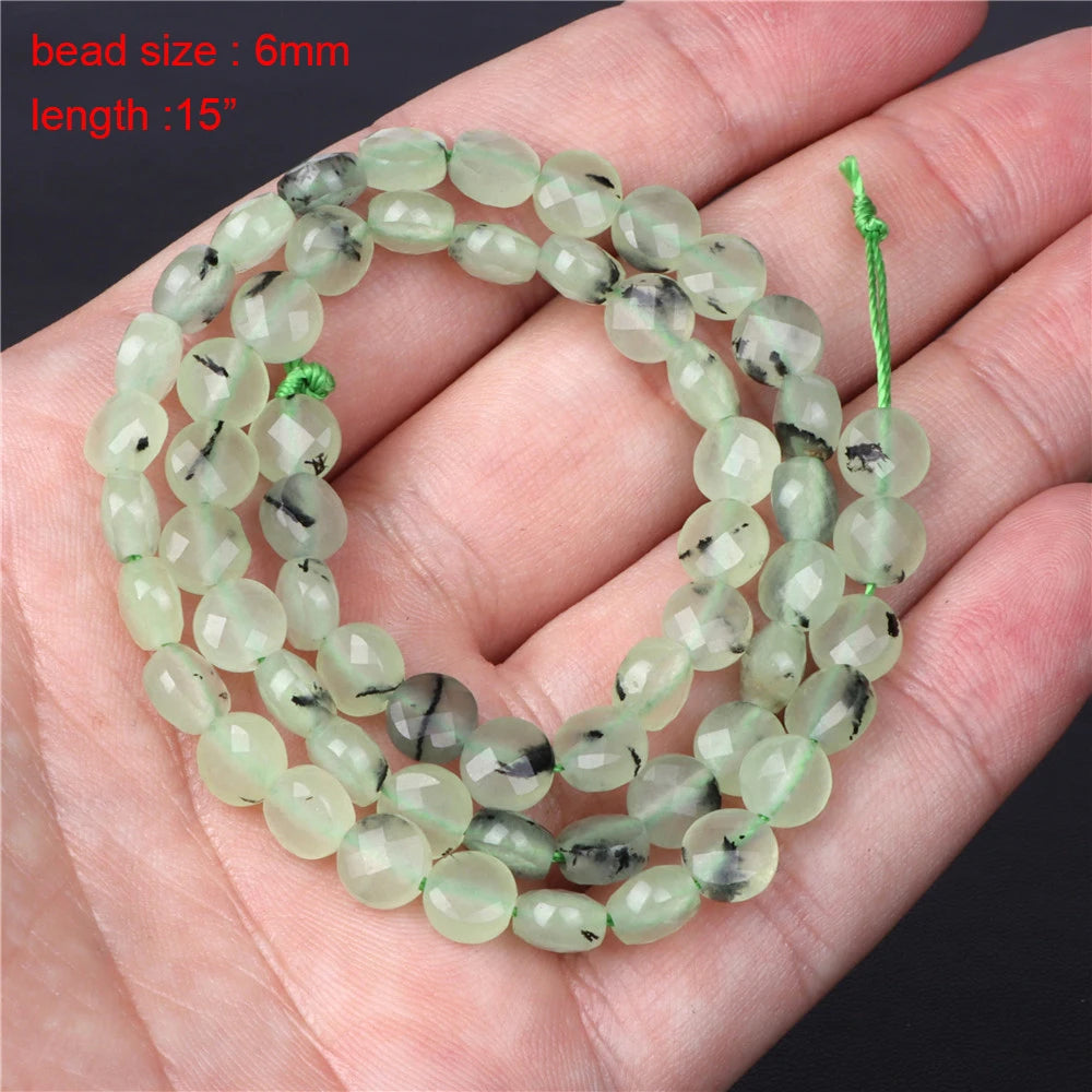 Natural Stone Beads Green Prehnites Round Faceted Loose Spacer Raw Chip Bead For Jewelry Making Needlework Diy Bracelet Necklace