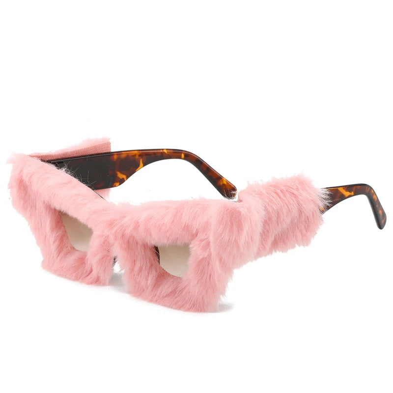 Lunettes de soleil tendance surdimensionnées en peluche pour femme, verres solaires d'hiver doux et moelleux, œil de chat, personnalité, fête, festival