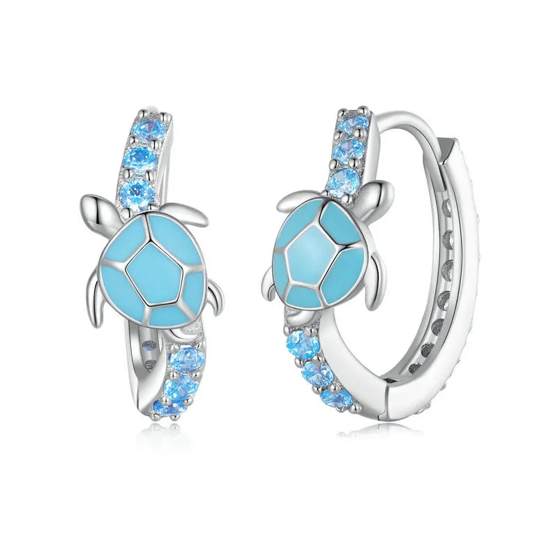 WOSTU 925 Sterling Silver Starfish Stud Earrings Blue Cubic Zircon Earrings For Women Fashion Silver 925 Jewelry CTE136