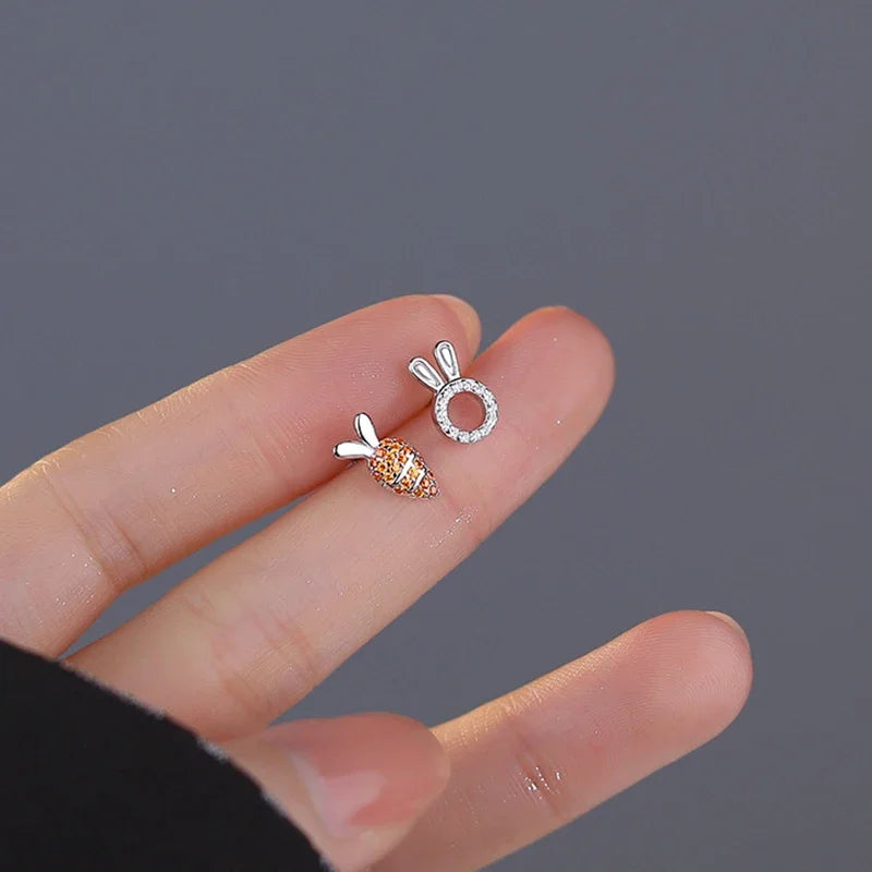 INZATT Real 925 Sterling Silver Zircon Carrot Rabbit Mini Stud Earrings for Women Cute Fine Jewelry 2024 Trendy Accessories