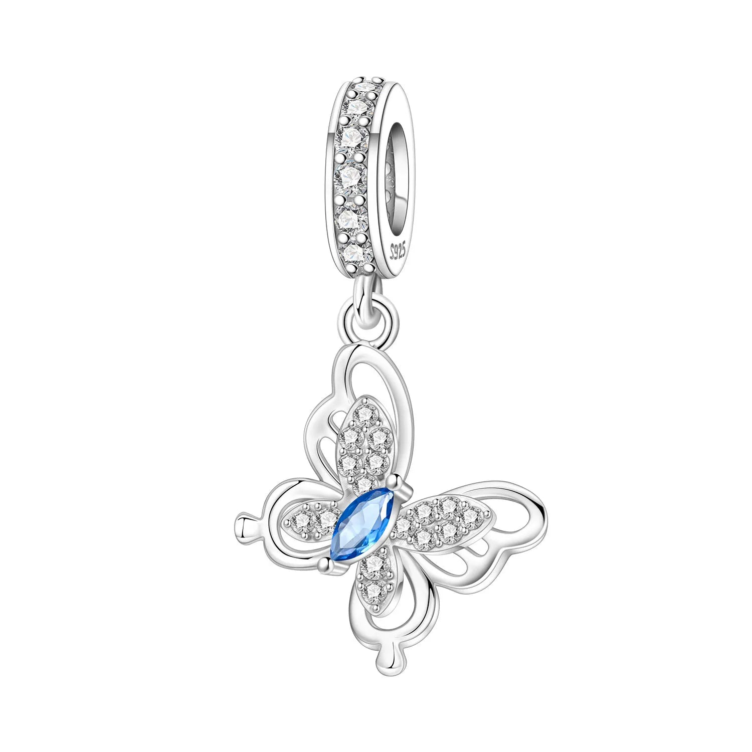 PANPOKI 925 Sterling Silver Rotating Butterfly Insect Beads Original Pendants Bracelet Charm Jewelry Party DIY Trendy Gifts