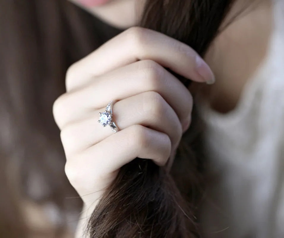 Luxury 925 Sterling Silver Classic Ring for Women Six claw jewelry simple 70ct diamond ring imitation diamond women's ring - Madeinsea©