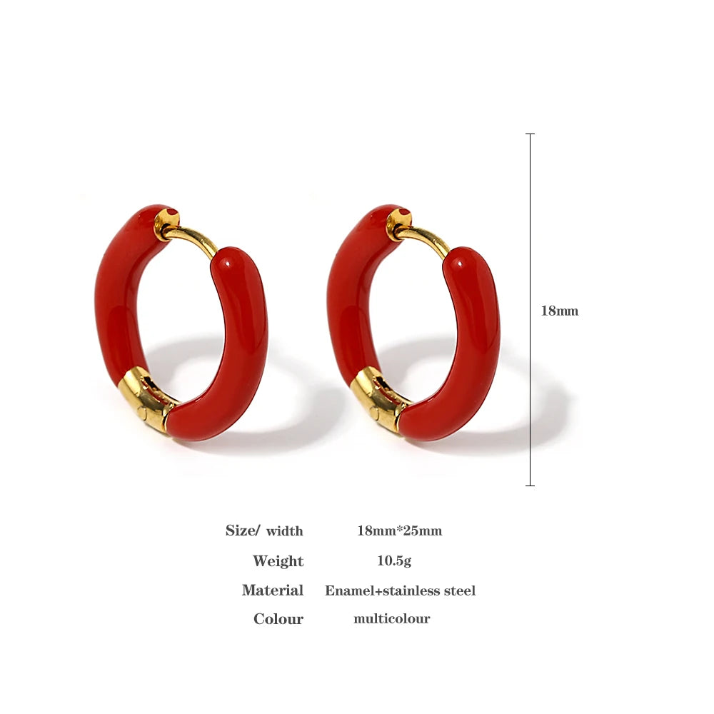 AENSOA Colorful Enamel Stainless Steel Hoop Earrings for Women Geometric Round Circle Earrings Trendy Gold Color Jewelry 2023