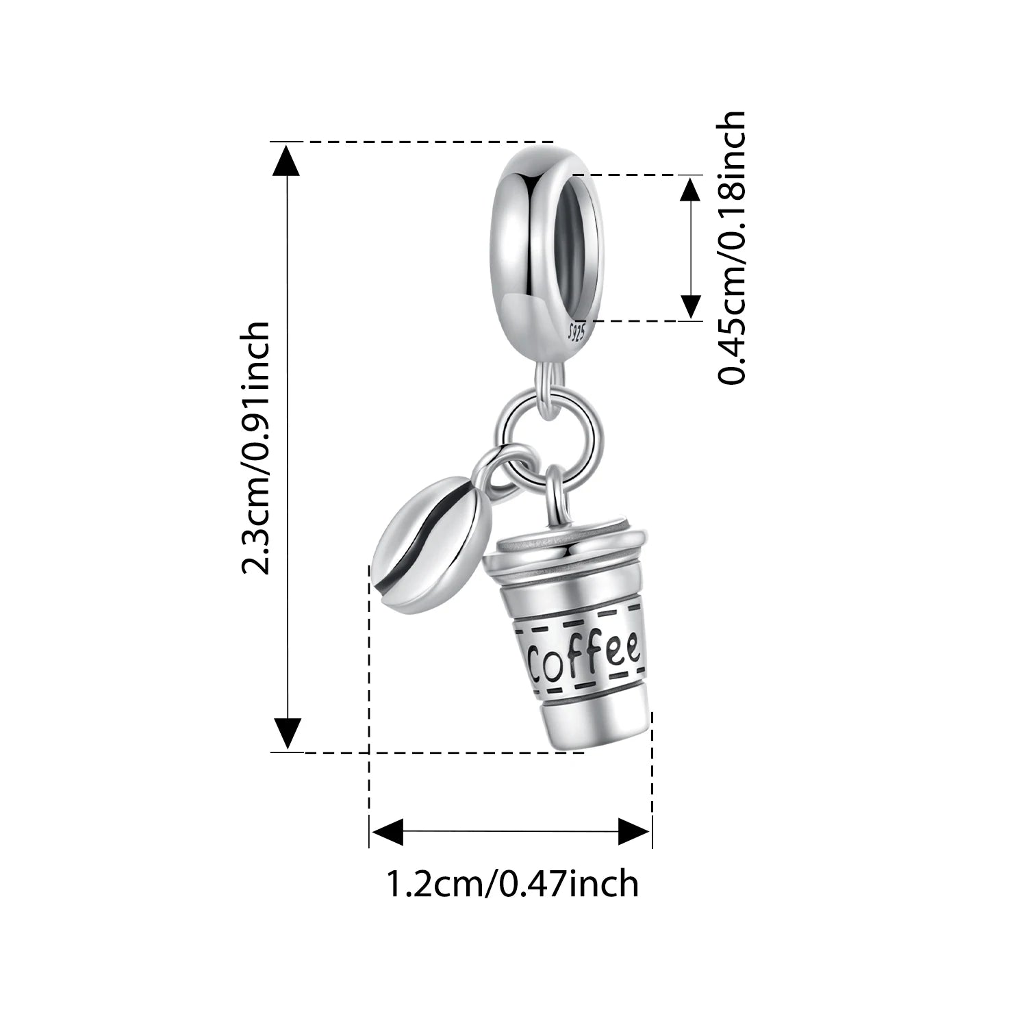 BISAER 925 Sterling Silver Coffee Cup Charm Bead Cafe Coffee Bean Pizza Pendant For Women DIY Bracelet & Necklace Fine Jewelry