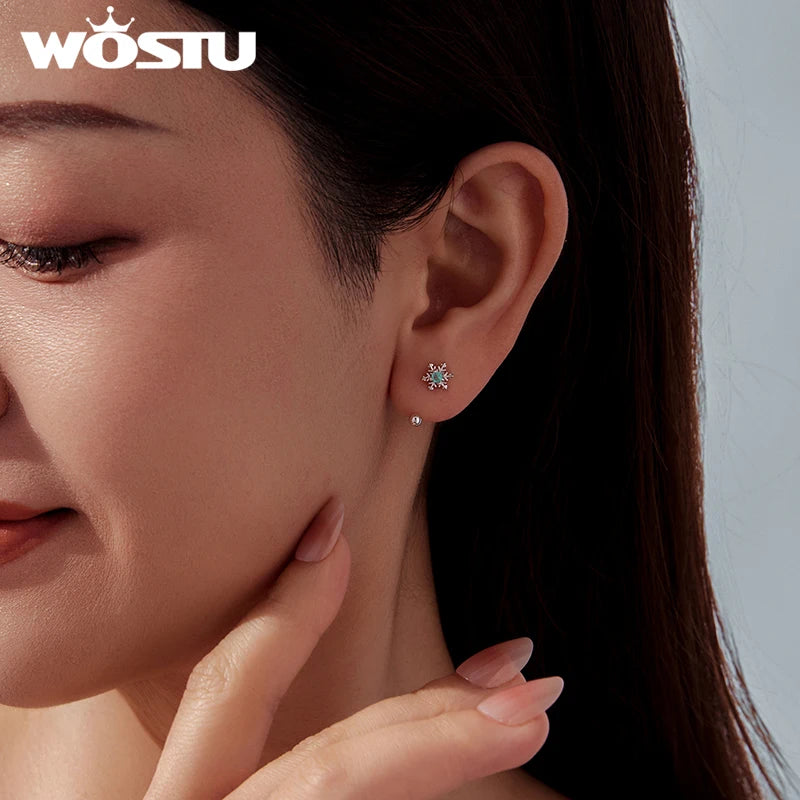 WOSTU 925 Sterling Silver Ball Snowflake Front Back Earrings For Women, Mini Earring jackets Birthday Anniversary Jewelry Gift