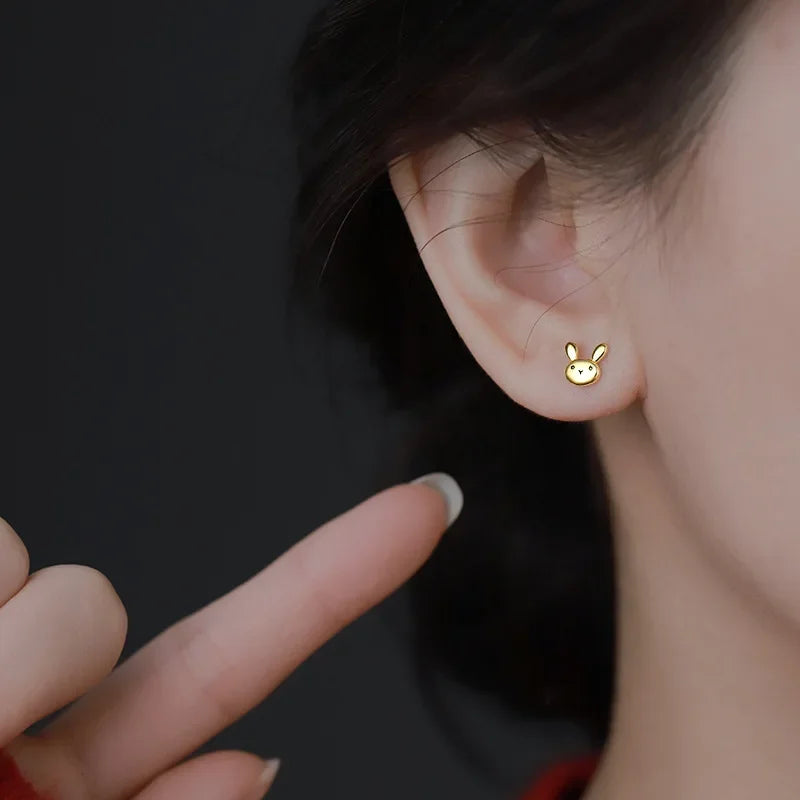 VOQ Silver Color Cute Minimalism Mini Bunny Rabbit Stud Earrings for Women Girl Birthday Jewelry Gift Earring