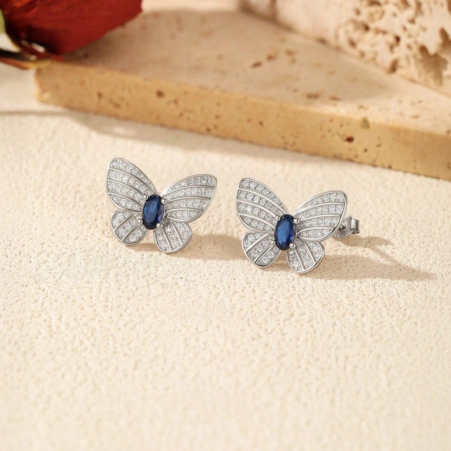 MODIAN Elegant Royal Blue Zirconia Ear Studs 925 Sterling Silver Exquisite Luxury Butterfly Stud Earrings For Women Fine Jewelry