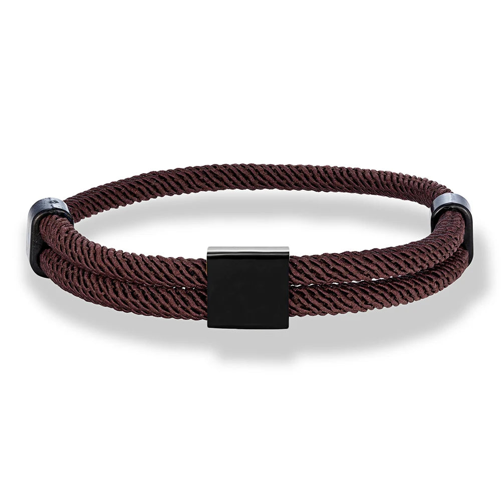 MKENDN SOS Custom logo Name Engrave Text Adjustable Rope Bracelet Customize Stainless Steel Square ID Bracelets For Women Men