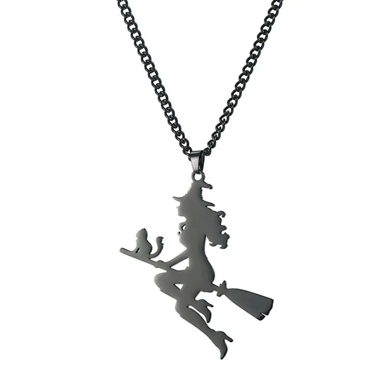 Flying Witch Silhouette Pendant Necklace for Women Fashion Stainless Steel Gold Silver Color Necklace Jewelry for Christmas Gift