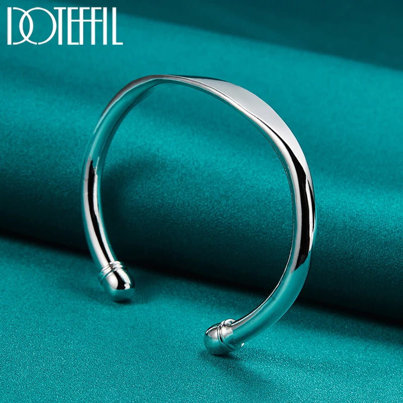 DOTEFFIL 925 Sterling Silver Double Bead Cuff Bangle Bracelet For Women Man Fine Fashion Jewelry - Madeinsea©