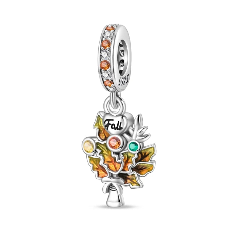 New 925 Sterling Silver Charm Beads Pendant Pumpkin Maple Leaf Autumn Series Charms Fit Original Bracelets Fine Jewelry