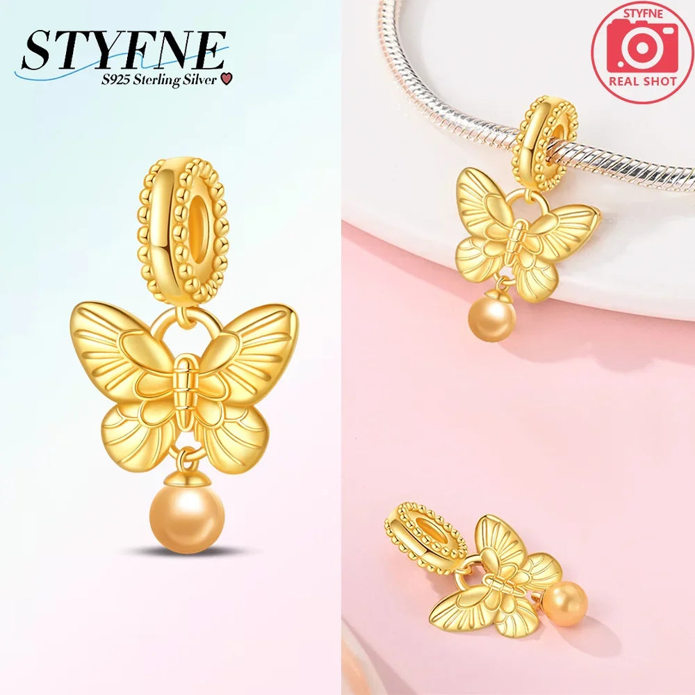 Charms 925 Silver Butterfly Series Zircon Colorful Butterfly Beaded Pendant Fit Original Bracelet DIY Jewelry Making for Women