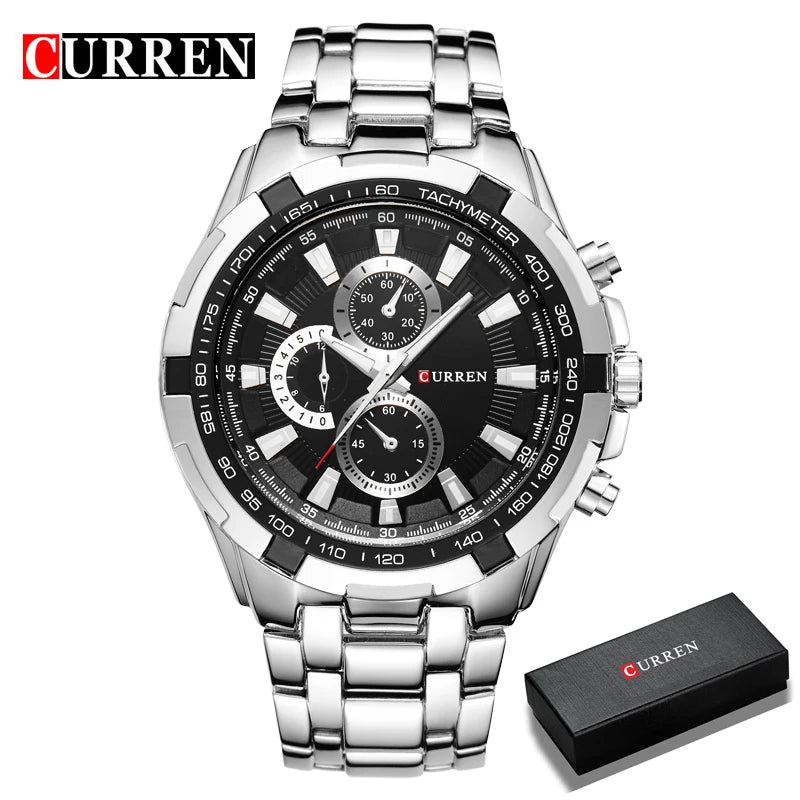 CURREN 2018 New Luxury Fashion Analog Military Sports Men Watches Full Steel Band Black Quartz Male Clock Relogio Masculino