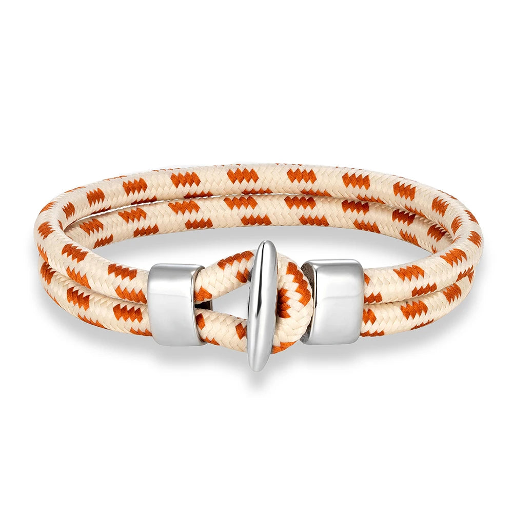 MKENDN Outdoor Style Braided Rope Bracelets Men Women Double Strand Nautical Survival Rope Bracelet Stainless Steel Hook Clasp