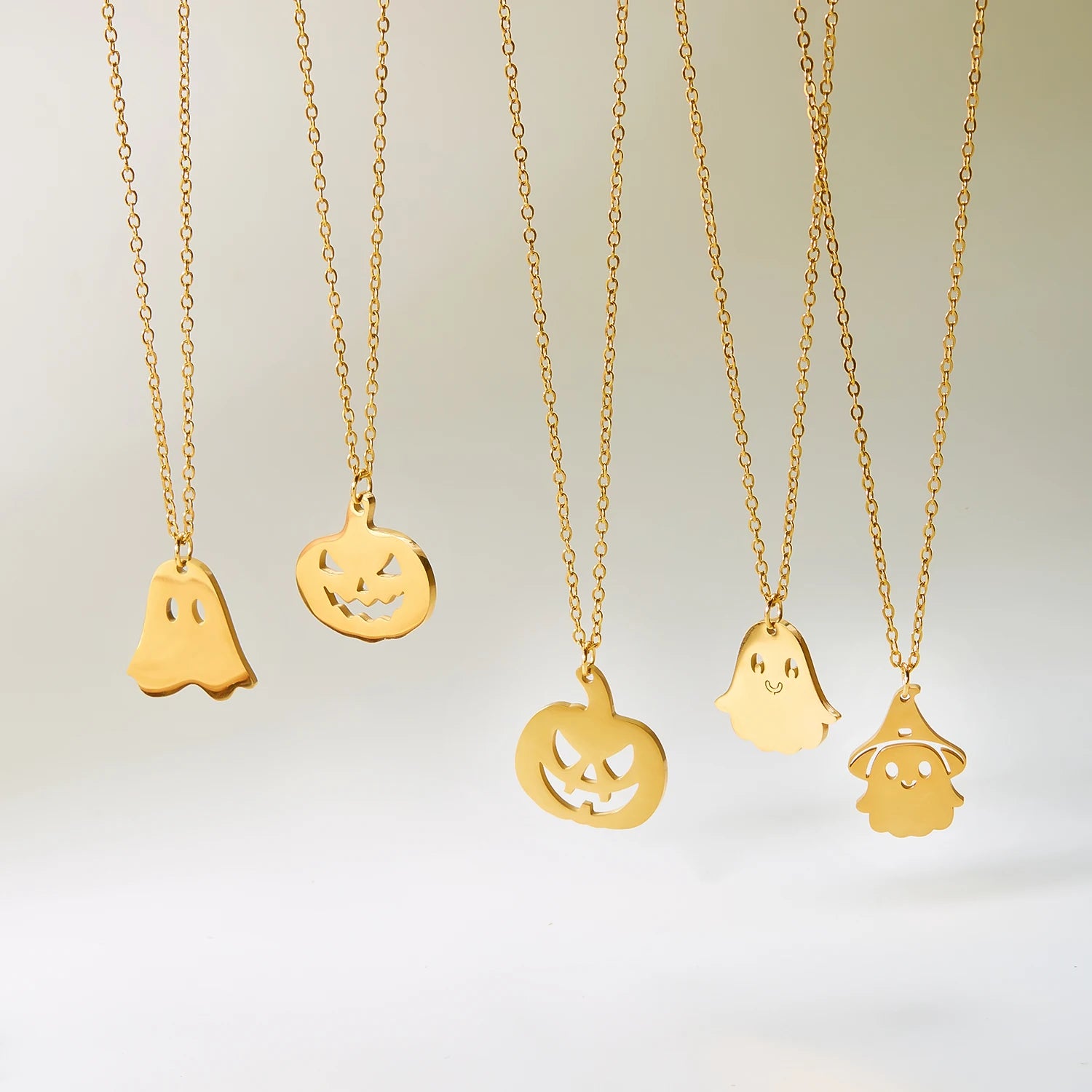 Stainless Steel Simple Personalized Ghost Pendant Necklace For Women Men Funny Pumpkin Clavicle Choker Halloween Party Jewelry