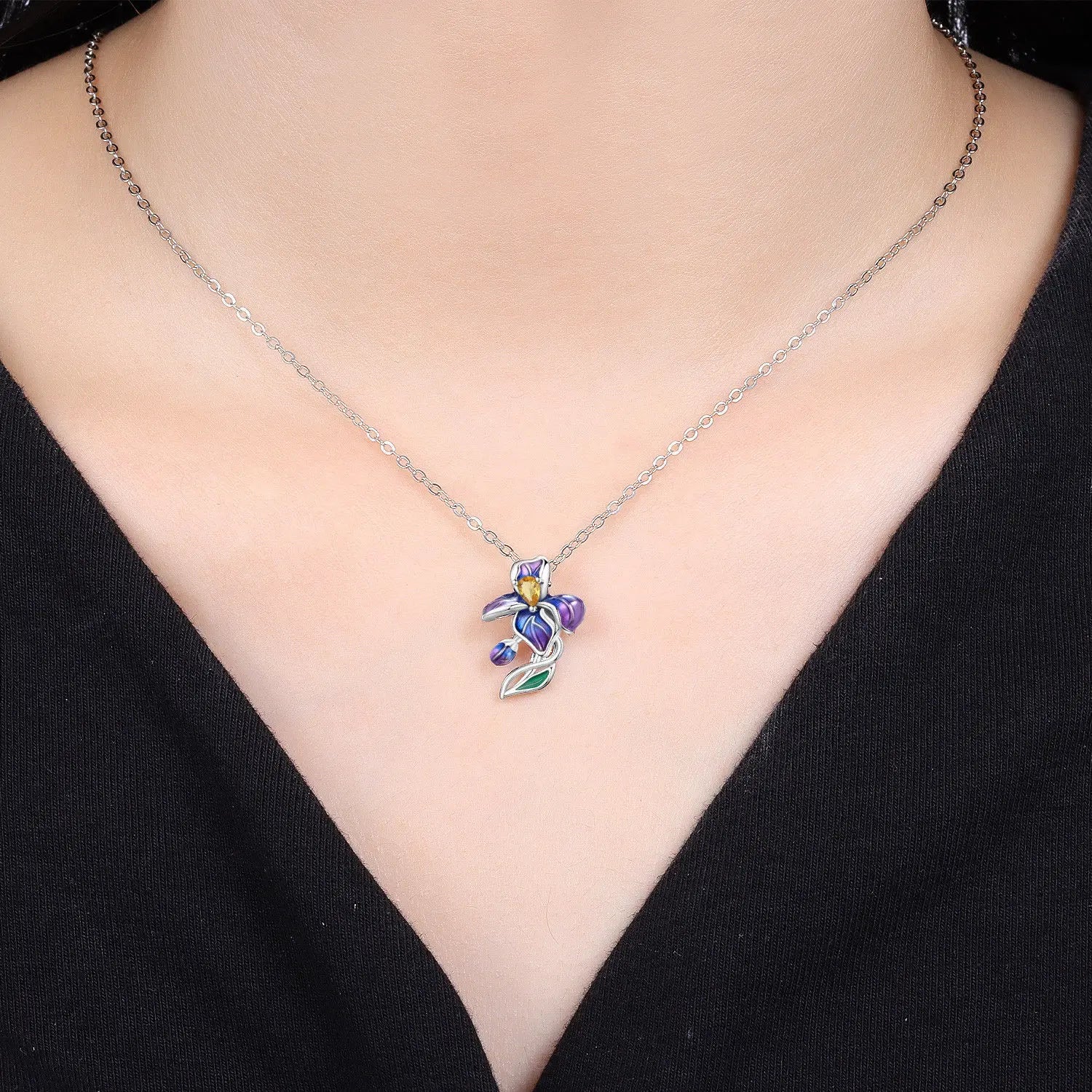 PANPOKI 925 Sterling Silver Blue Purple Iris Flower Beads Original Pendants Bracelet Charm Jewelry Party DIY Trendy Gifts
