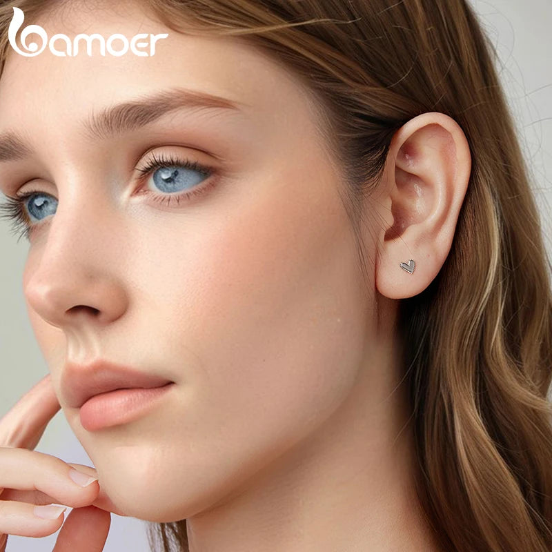 Boucles d'oreilles puces en argent sterling 925 BAMOER, croix et cœur, ajourées, hypoallergéniques, pour femmes et filles. Bijou de marque, cadeau mignon.