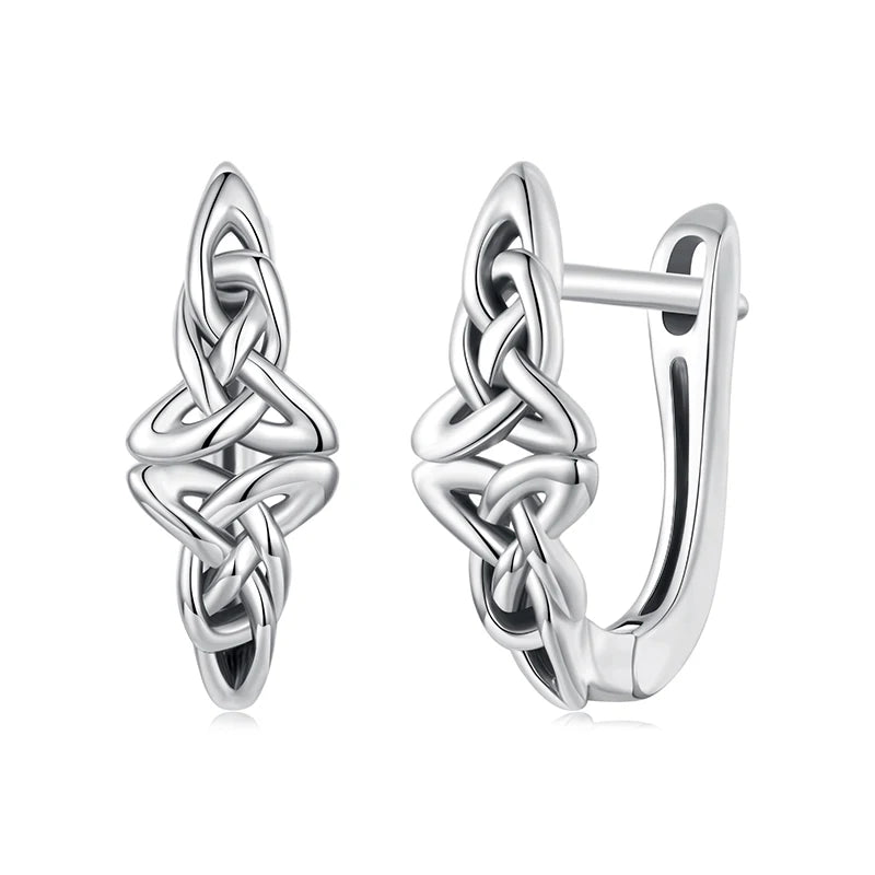 WOSTU 925 Sterling Silver Celtic Knot Huggies Hoop earrings For Women , s925 Retro style Party Ear Cuffs Fine jewelry Gift