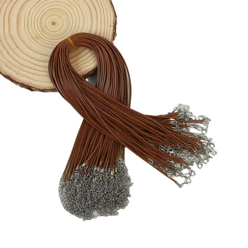 50 pcs 45/50/60cm Braided Leather Rope Wax Cord DIY Handmade Necklace Pendant Lobster Clasp String Cord Jewelry Chains