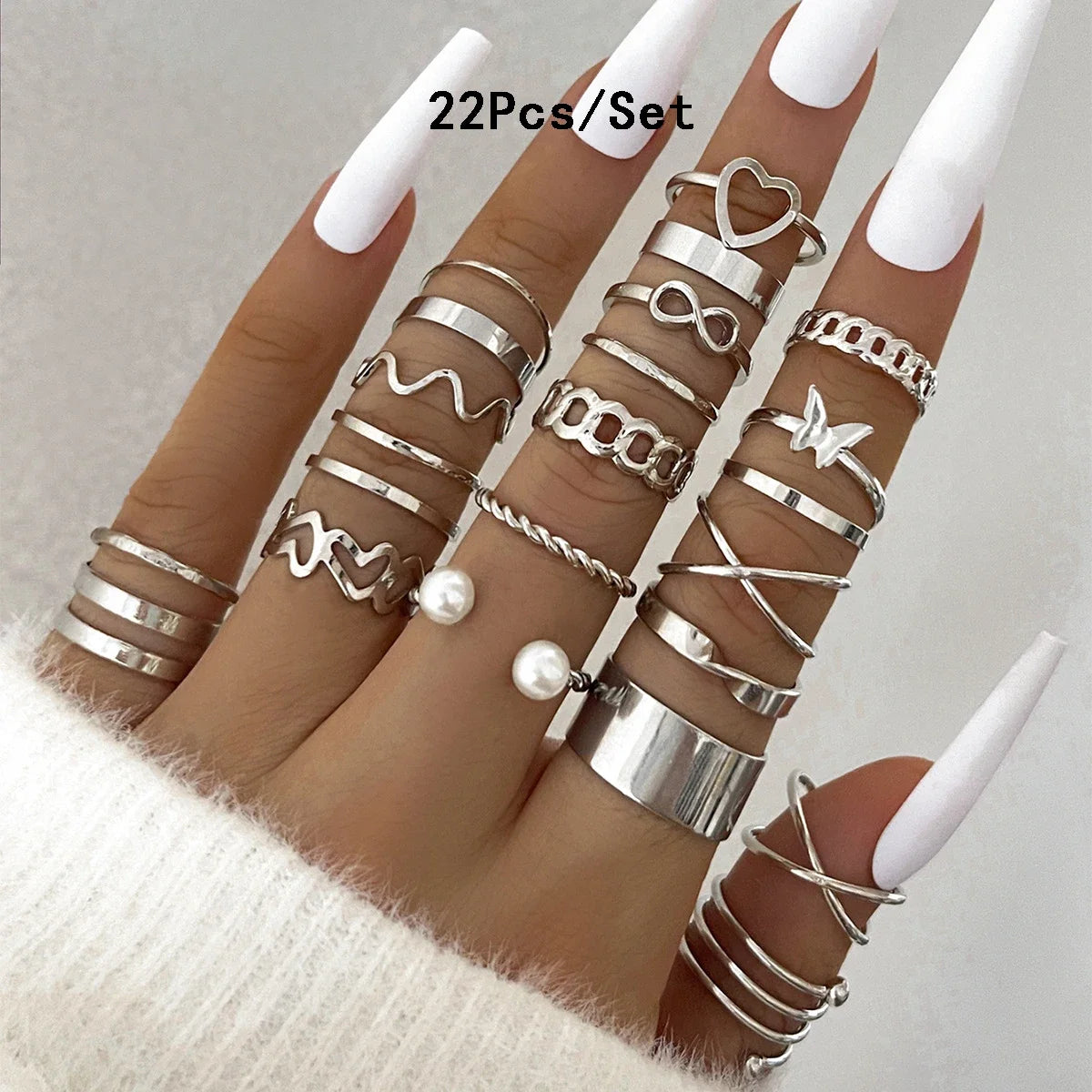 23Pcs Fashion Knuckle Rings Set For Women Crystal Star Moon Eye Wave Gold Silver Color Rings Female Trendy Party Jewelry Gift