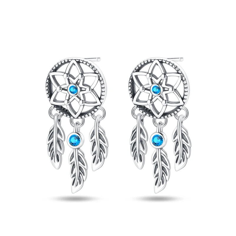 New 925 Silver Plated Shiny Dream Catcher Feather Earrings For Women Exquisite Butterfly Earrings Fashion Birthday Jewelry