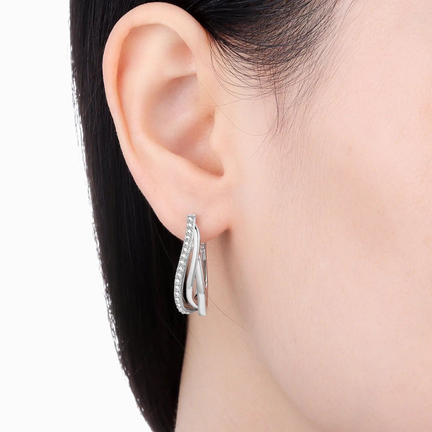 PANPOKI S925 Sterling Silver Silver Three Circle Curved Earrings Versatile Hoop Earrings For Women Jewelry Original Party Gifts