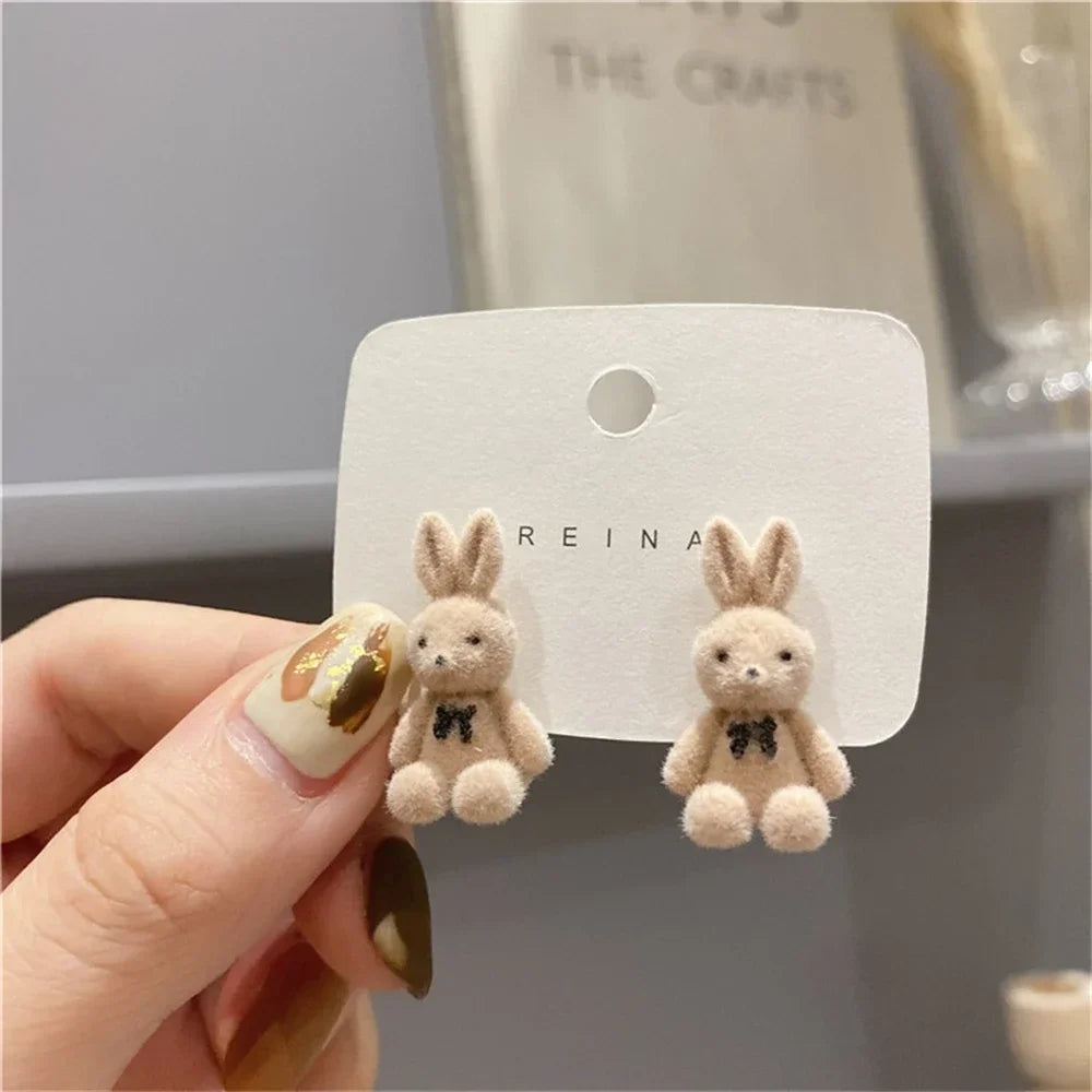 FSUNION 2025 New Korea Needle Autumn and Winter Earrings for Women Cute Flocking Rabbit Ear Studs Fashion Jewelry Gifts