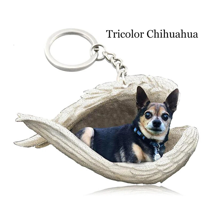 100 Style Cut Dog Sleeping Angel Pendant Bag Keychain Car Keychain Keyring Animal Pet Jewelry Boyfriend Girls Gift Accessories