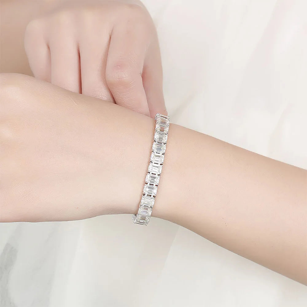 Serenity 1ct Emerald Cut D Color Moissanite Tennis Bracelet for Women Men 100% 925 Sterling Silver Plated 18K Hand Chain Jewelry - Madeinsea©