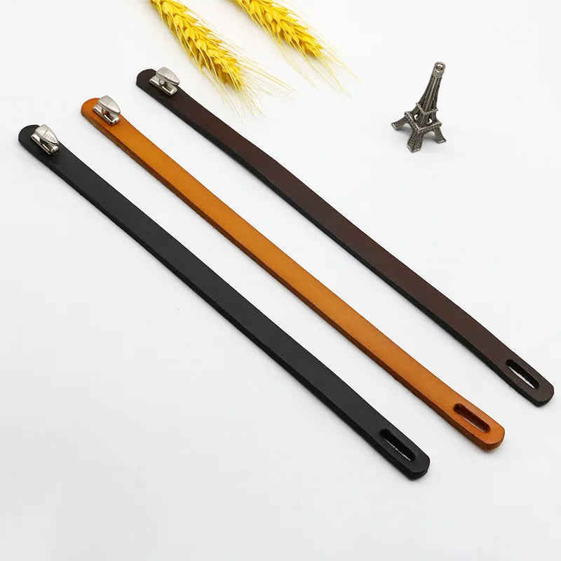 MKENDN Punk Vintage Black Brown Real Genuine Cow 11mm Wide Leather Charm Unisex Hook Buckle Bracelet Bangle Men Women Jewelry