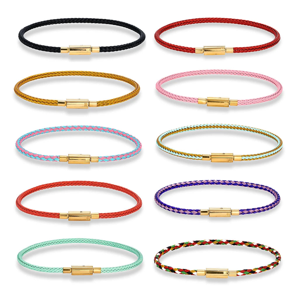 MKENDN Classic Men Women Jewelry 2-3mm Non-fading Steel Wire Thin Rope Bracelet Button Clasp Classic Cuff DIY Charm Bracelet