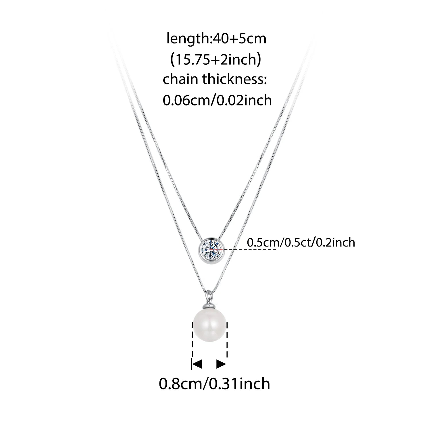 BISAER Moissanite & Pearl Double Layer Necklace VVS1 EX Delicate Lab 925 Sterling Silver Chain For Women Wedding Fine Jewelry