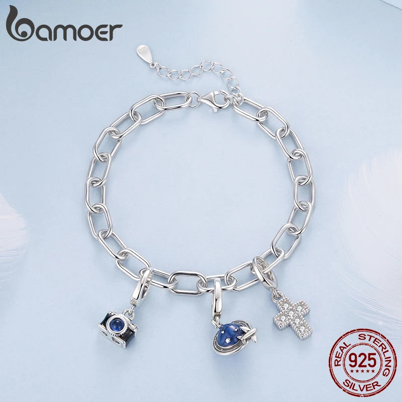 Bamoer Armband aus echtem 925er Sterlingsilber, verstellbar, in Form einer Büroklammer, 0,5 cm, ideal für Damen, Anhänger, Perlen und DIY-Projekte