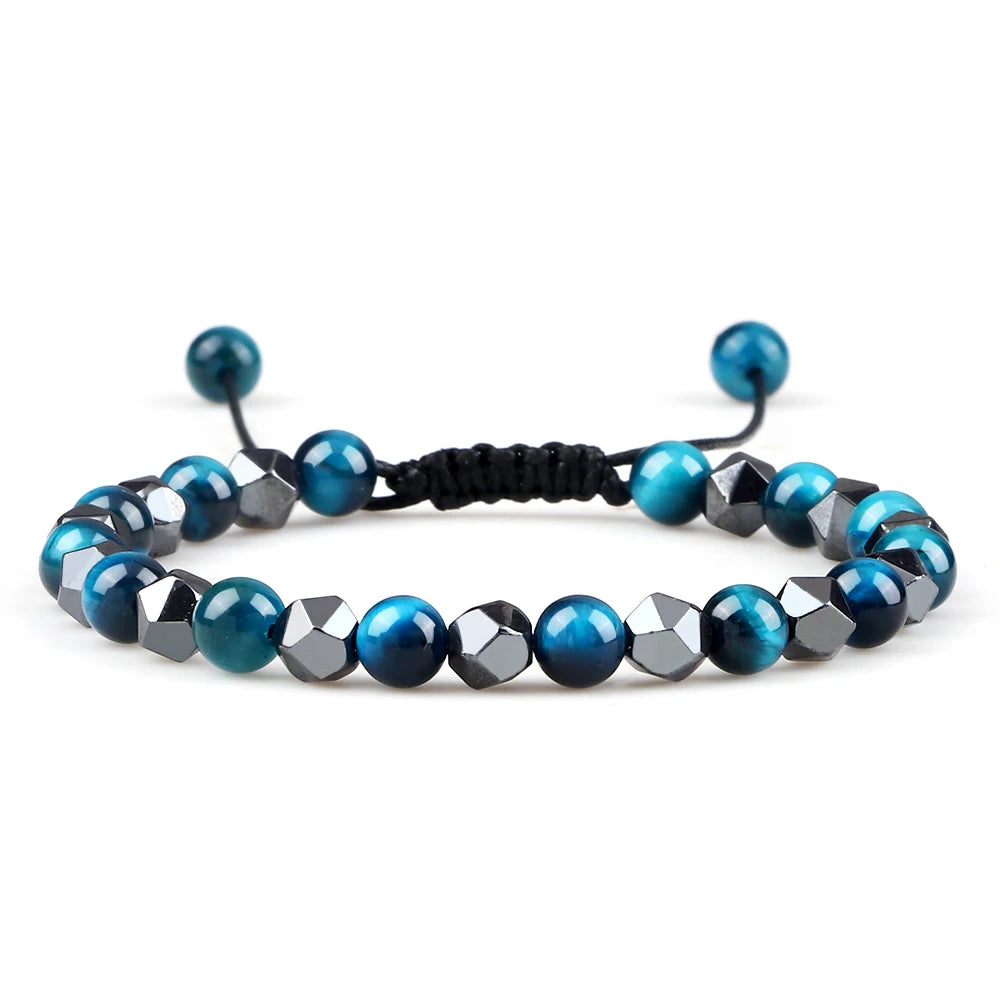 Herren-Armband mit unregelmäßigen Hämatitperlen, Damen-Armband mit 4, 6 oder 8 mm großen, natürlichen Lava-Tigeraugenperlen, modischer Freundschaftsschmuck