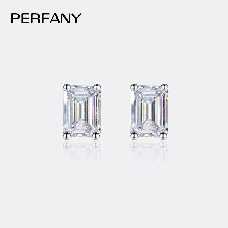 PERFANY 2CT Emerald/Radiation Cut Moissanite Earrings for Women S925 Pure Silver Rectangular Laboratory Diamond Wedding Jewelry