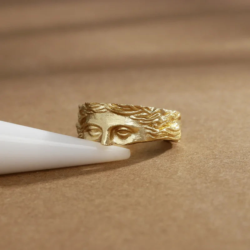 Creative Venus Mask Ring Vintage Thai Silver Relief Opening Adjustable Ring Confession Gift
