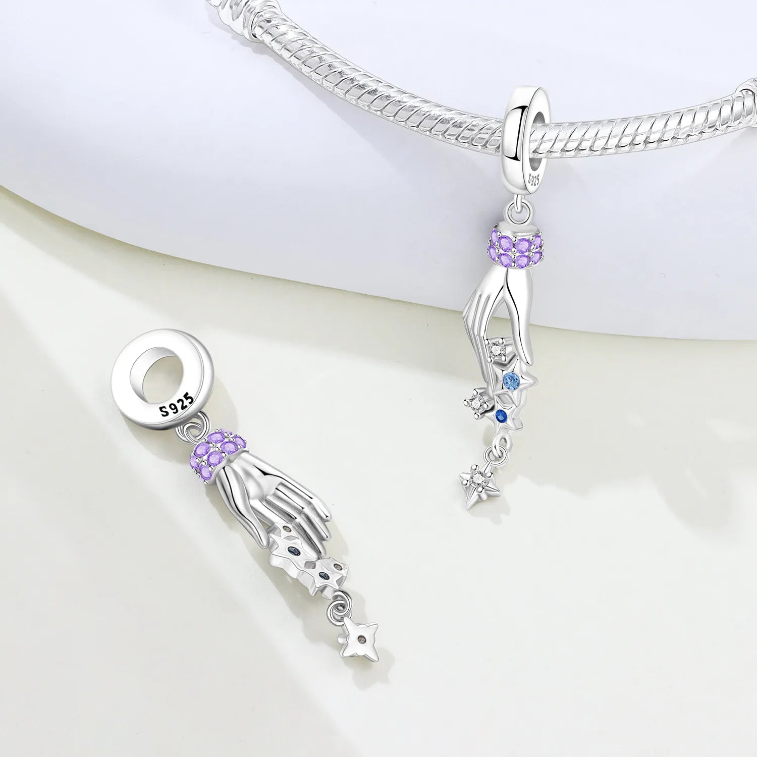 PANPOKI 925 Sterling Silver Star Moon Star River Beads Original Pendants Bracelet Charm Jewelry Party DIY Trendy Gifts