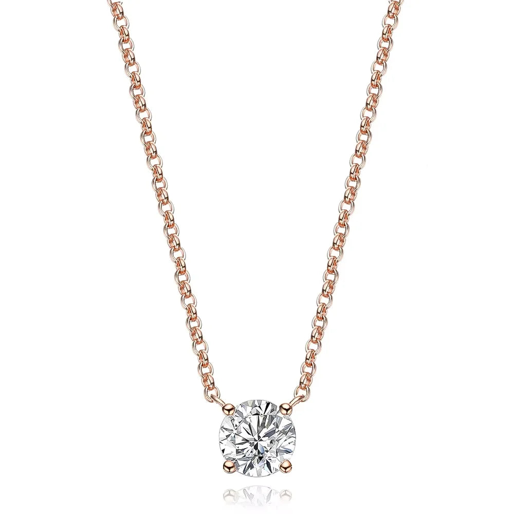 Serenity 1ct 2ct 3ct 5ct Rose Gold Color Moissanite Necklace Women Gift 100% S925 Sterling Silver Plated 18K Pendant Neck Chain