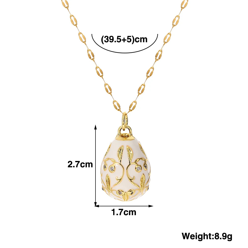 Greatera Colorful Enamel Easter Egg Pendant Necklaces for Women Guilloche Locket Egg Gold Plated Chain Necklaces Party Jewelry