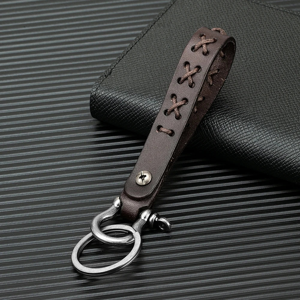 MKENDN Vintage Creative Handmade Leather Keychain Real Cowhide Car Key Rope Personalized Wrist Key Chain DIY Pendant Gift - Madeinsea©