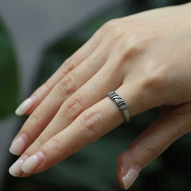 Retro Twine Thread Ring For Men Women Silver Color Punk Gothic Open Ring Unisex Accessories Handmade Designer Jewelry Lover Gift