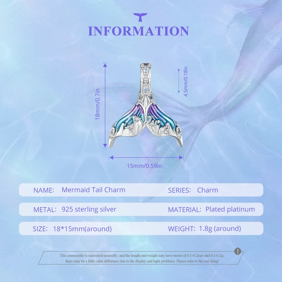 Bamoer 925 Sterling Silver Colorful Enamel Mermaid Tail Pendant Necklace Dainty Neck Chain for Women Valentine's Day Gift