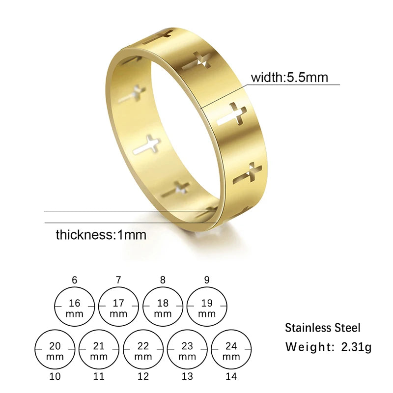 Dreamtimes Hollow Cross Men's Ring Supernatural Jesus Stainless Steel Engagement Couple Rings For Women Jewelry Anniversary