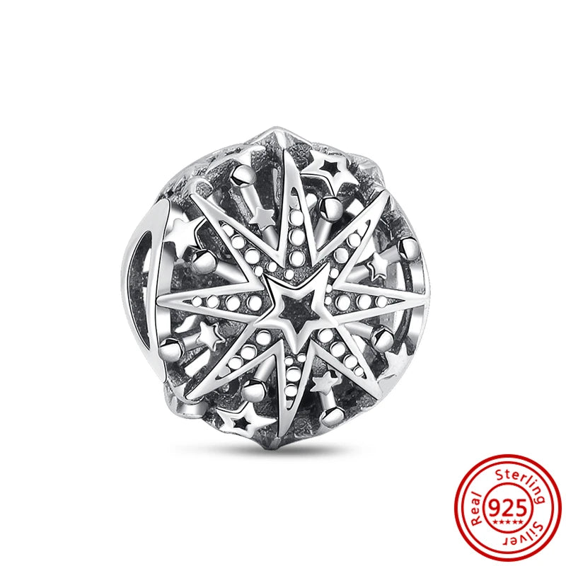 Authentic 100% 925 Sterling Silver Fit Original Pantaro Charms Bracelet Heart Round Style Simple Beads Women DIY Jewelry Making